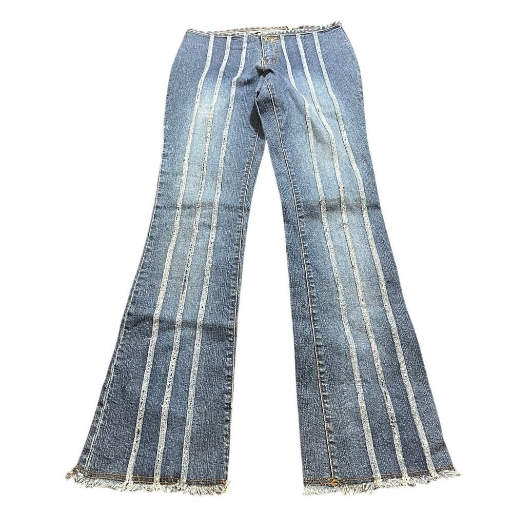Vintage Y2K Zana Di‎ Flare Wide Leg Jeas Striped Grunge Festival Fits Womens 28